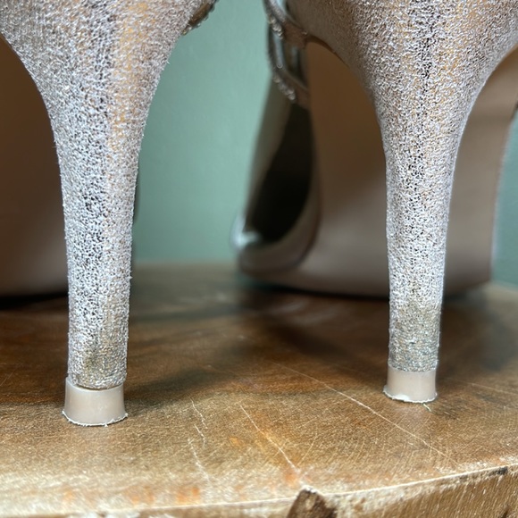 David’s Bridal Lyla Rose Gold Crystal Embellished Crisscross Skinny Strap Heels - Picture 10 of 16